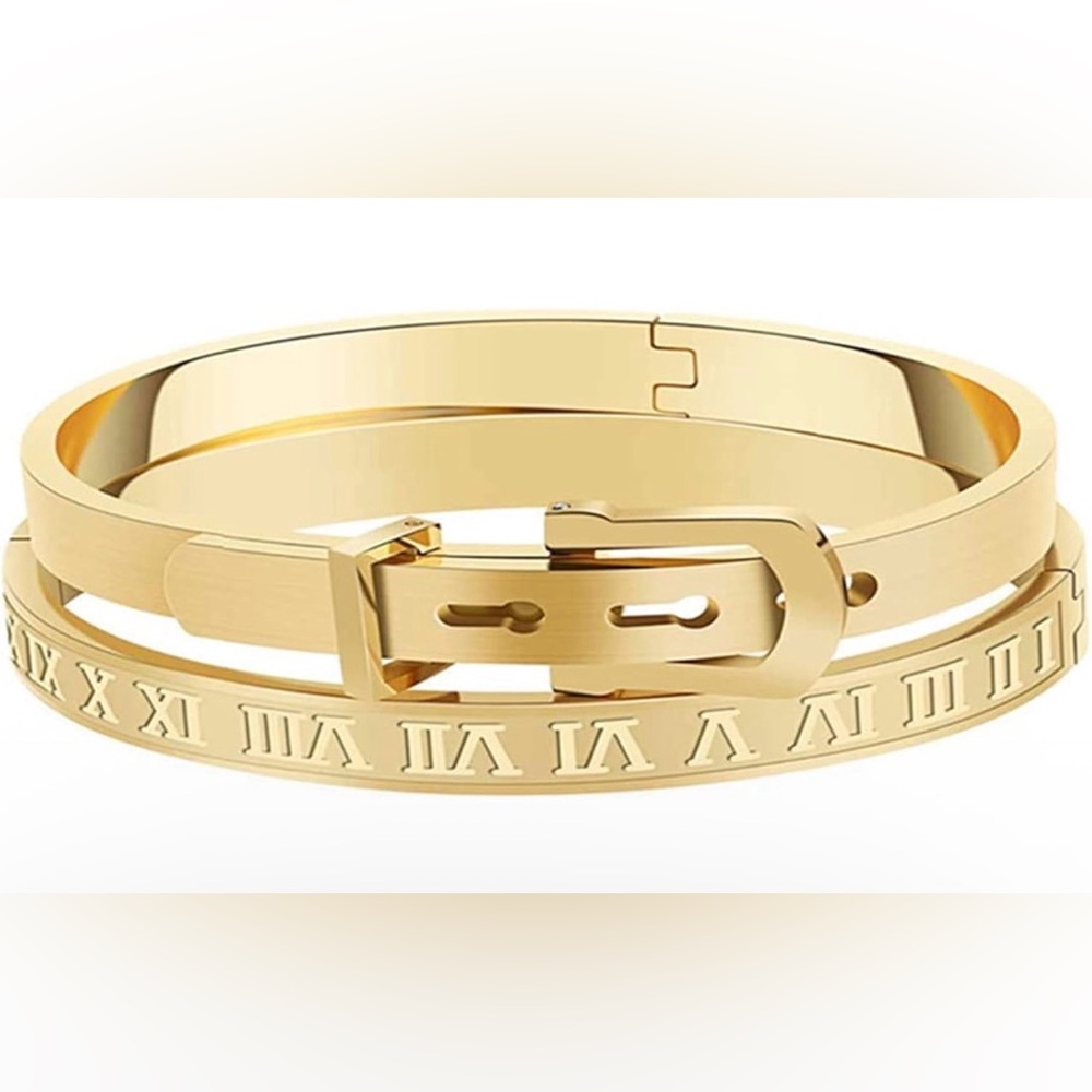 Gold Roman Numeral Bangle Bracelet